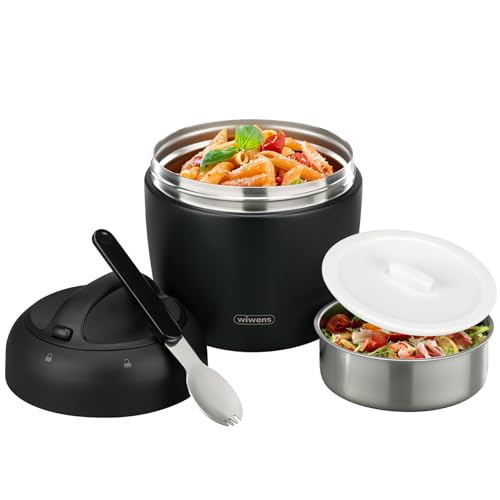 Image of wiwens Thermo Food Jar for Hot Food Adults 32OZ Soup Thermo Lunch Containers Wide Mouth Vacuum Insulated Stainless Steel Leakproof Bento Box with Spoon
