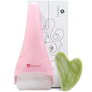 Ice Roller for Face and Gua Sha Facial Tools, BAIMEI Ice Face Roller Reduces Puffiness Migraine Pain Relief-Pink