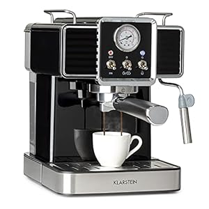 Klarstein Gusto Classico espressomaker espressomachine pistonmachine, 1350 watt, 20 bar druk, volume watertank: 1,5 liter, afneembaar lekrooster van roestvrij staal, zwart