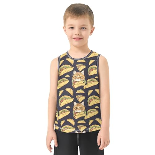 Boys Tank Top Shirts Cartoon Taco Cats Food Sleeveless T-Shirts Crew Neck for Kids Clothing Children2