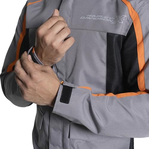 Image of HARLEY-DAVIDSON X TourX Edge Riding Jacket | 100% Polyester with Breathable Mesh Lining | Reflective Prints, Mandarin Collar & Contrast Piping | Durable, Lightweight & Stylish Motorcycle Jacket