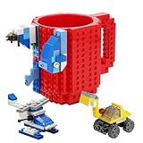 Tmango Build-on Brick Coffee Mug - Creative DIY Novelty Cup with 3 Packs of Building Blocks, Fun Gift for Kids, Men, and Women - Perfect for Christmas or Birthday (Red)