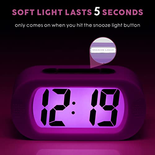 Image of Plumeet Kids Alarm Clock Large Digital LCD Travel Alarm Clocks with Snooze and Night Light - Ascending Sound and Handheld Size - Best Gift for Kids (Purple)