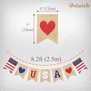 Uniwish USA Banner Burlap Bunting 4th of July Decorations American Independence Day Celebration Red White and Blue Theme Party Supplies Uniwish USA Banner Burlap Bunting 4th of July Decorations American Independence Day Celebration Red White and Blue Theme Party Supplies