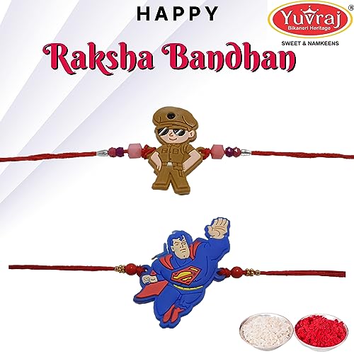 Image of Yuvraj Rakhi with Sweets Couple Rakhi (Bhaiya or Bhabhi) 2 kids rakhi Rasgulla 1 kg pack mithai gift pack