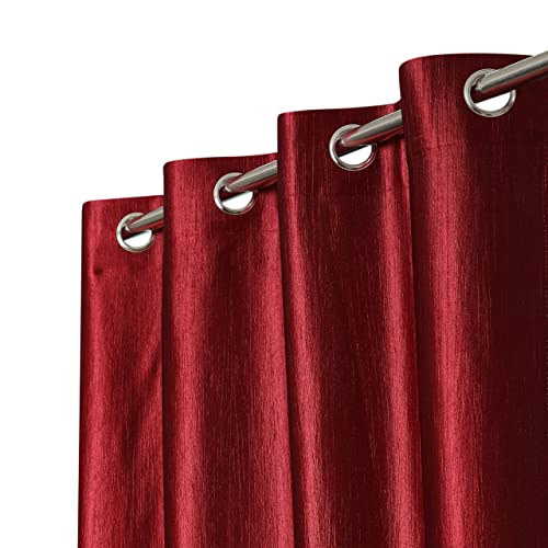 Image of 6 Feet Polyester Floral Light Filtering Window Curtains for Living Room, Bedroom & Dining Room, Eyelet Top, Maroon Printed and Solid Plain Curtain Set of 3