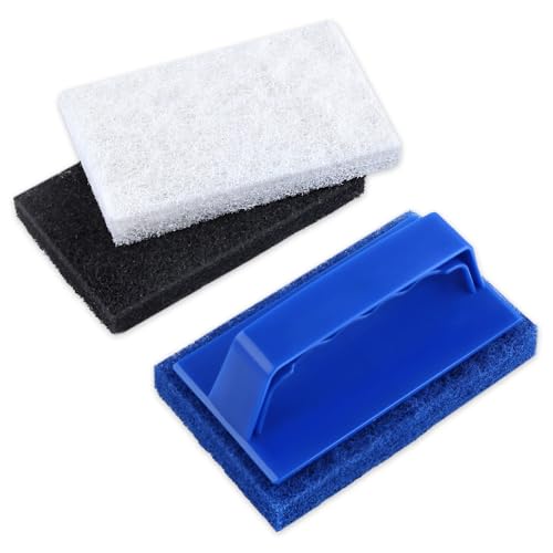 LEONTOOL Handled Bath Scrubber Set 3 Pcs Non-Scratch Bathroom Scrubbing Pads with 1 Pc Handle, Reusable Cleaning Sponge Scrub Brush for Cleaning Shower Tile Bathtube Sink Spas Tubs Swimming Pool Step