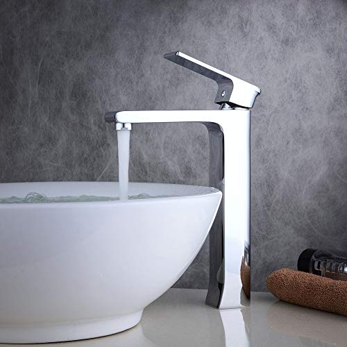 Contemporary Single Handle Tall Vessel Sink Bathroom Faucet, Lavatory Basin Mixer Tap,Chrome #TOP1