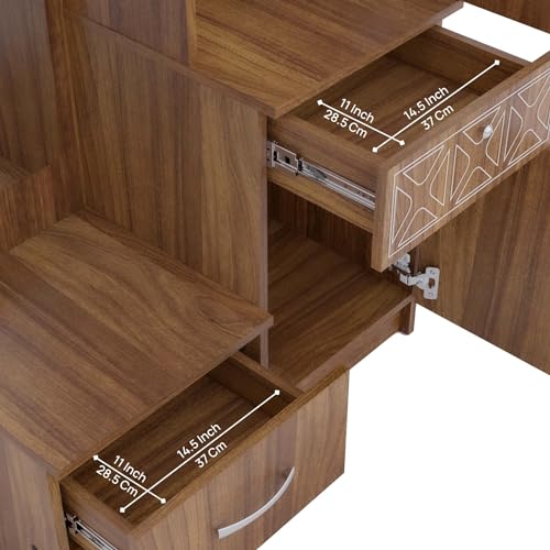 Image of NEUDOT Petra Wooden Dressing Table with Mirror and Storage | Engineering Wood | Vanity Table with Mirror | Vanity Table for Bedroom, Living Room | 1-Year Warranty, Brown