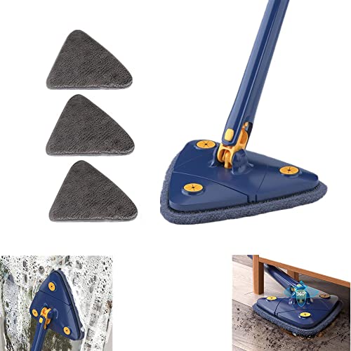 YGMXZL Fregona de Limpieza Triangular,Herramientas para la Fregona de giratoria,Mopa Triangular Extensible con Mango Largo para Limpieza de Suelos,Techos,Ventanas (Azul) Cover