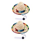 VICASKY 2個 調節可能ペットストローハット 春夏パーティー用犬猫用日よけ帽子 おしゃれなコスプレ麦わら帽子 簡単装着エ ック付き