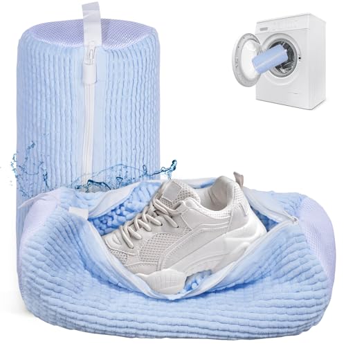 Schuhwaschbeutel Waschmaschine, 2 Stück Waschbeutel Schuhe mit Reißverschluss, Wiederverwendbarer Schuhbeutel Wäschenetze für Waschmaschine (Babyblau)
