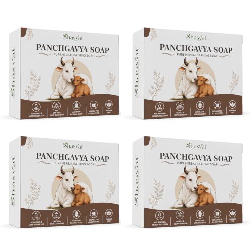 Image of Pure Herbal Panchgavya Bathing Soap 100g - Ayurvedic Natural Soap with Cow Ghee, Milk & Curd - Gentle Skin Nourishing Cleansing Bar for Daily Use - For Men & Women (Pack of 4)