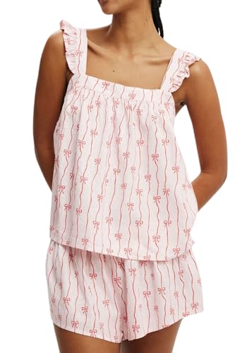 Women’s Y2K 2 Piece Set Bow Striped Sleeveless Pajama Set Ruffle Summer Tank Top Shorts Lounge Sets