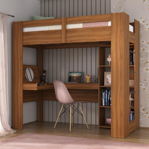 Cama de Solteiro Montreal com Escrivaninha Multifuncional Nogal