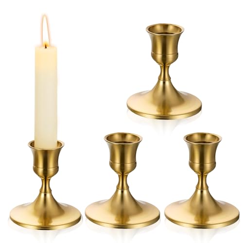 4 PCS Gold Candle Holder, Vintage Candlestick Holder Metal Taper Candle Holders Candles Stand for Wedding Party Home Table Centrepiece Decor