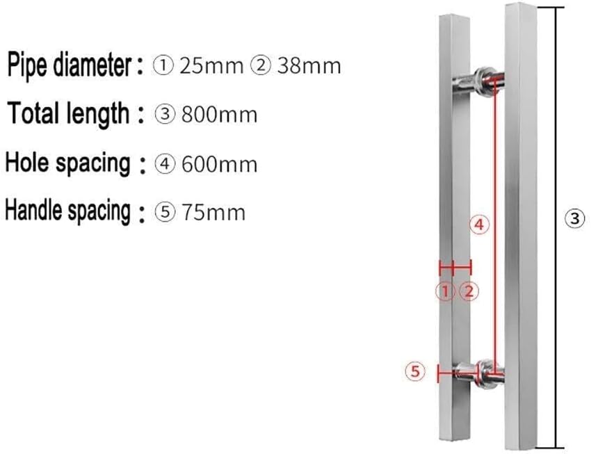 Heavy Duty Stainless Steel Square Tube Commercial Push-Pull Door Handle/Glass Door Handle/Barn Door Pull Handle Black/Silver - 6 Sizes(Silver,600 * 400mm)