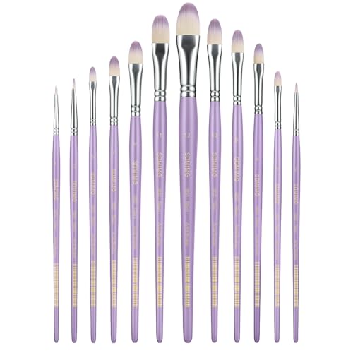Somime Professional Watercolor Paint Brush Set 12 Pcs Filbert Artist Paint Brushes for Watercolor Oil Gouache and Acrylic Painting Purple Handle