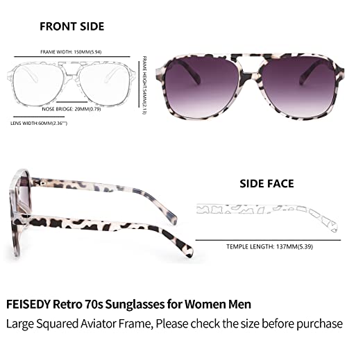 Image of FEISEDY Vintage Retro 70s Plastic Aviator Sunglasses Women Men Classic Large Squared Frame B2751