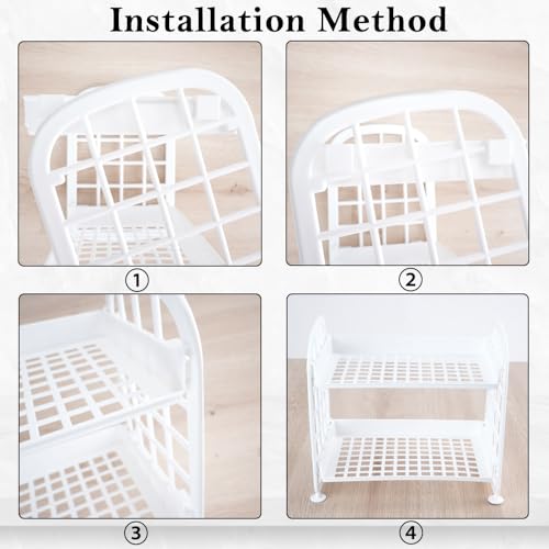 Image of Desktop Rack Cosmetic Stationery Storage Holder, 2-Tier Multifunctional Plastic Shelf Makeup Organizer for Skincare Office Kitchen Bedroom Bathroom Home (White)