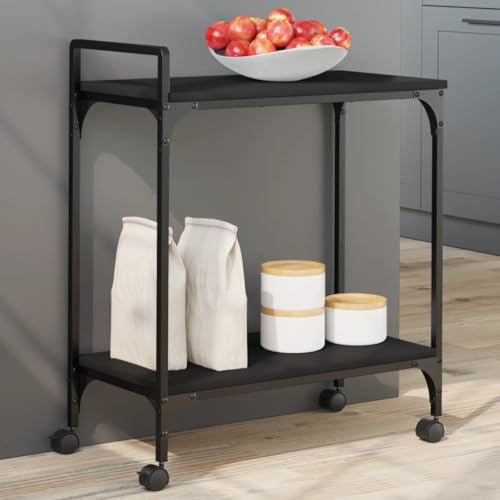 Seeye Kitchen Trolley with Ample Storage Space, Engineered Wood and Steel, Black, 23.8