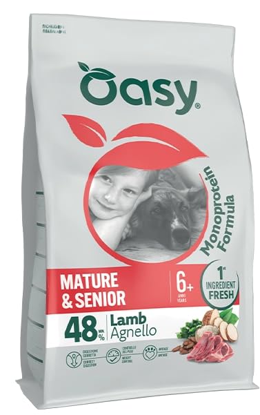Oasy Dog Monoprotein Formula | Mature & Senior | Agnello | Cibo Secco per Cani | Sacco da 10 Kg
