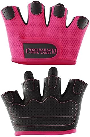 Contraband Pink Label 5537 Womens Micro Weight Lifting Gloves w/ Grip-Lock Silicone Padding (Pair) - Minimalist Half Gloves - Apple Watch Friendly (Pink, Medium)