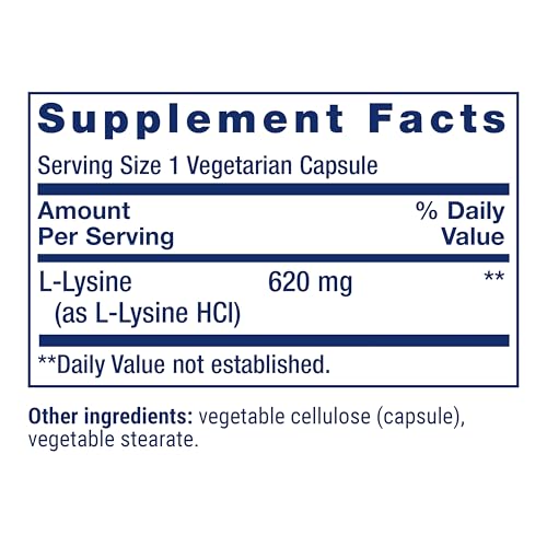 Life Extension 01678 L-Lysine, 620 Mg, Essential Amino Acid For Healthy Nitrogen Balance, Calcium Metabolism, Stress Response & More, Gluten-Free, Non-Gmo, Vegetarian, 100 Capsules thumb #2