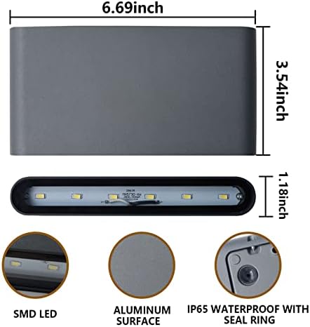 JianRui LED Wall Lights, Outdoor Lighting Exterior Wall Sconce 6W IP54 Waterproof Up and Down Aluminum for Indoor Bedroom Living Room Garden (Cold White)