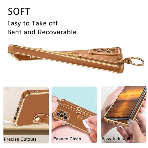 Image of GUAGUA for Samsung Galaxy A23 4G /5G Case, Galaxy A23 Phone Case, Slim Flexible TPU Plating Love Heart with Wristband Kickstand Shockproof Protective Phone Case for Samsung A23 4G /5G 6.6 Inch, Brown