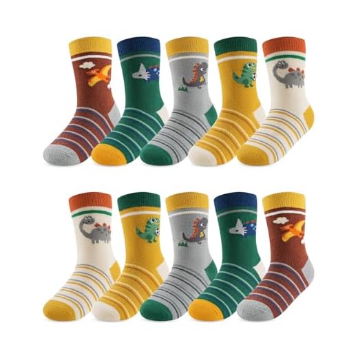 Kyopp 10 Paar Socken Jungen 33-37 Gestreift Kindersocken Lustig Dinosaurier Cotton Socken Kinder Mädchen Socks 33-37