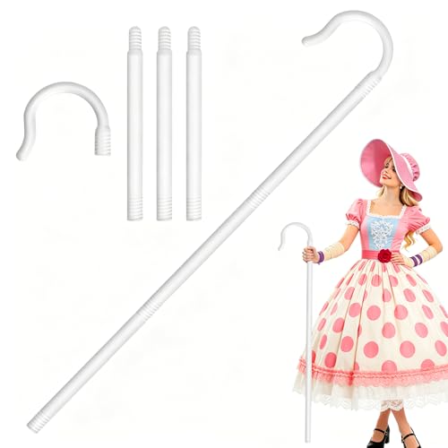 Blvochnnt Shepherd Staff Plastic Crook Cane Walking Stick Hook Prop for Halloween Cosplay Dress Up Party Nativity Costume Accessory 40 Inch White