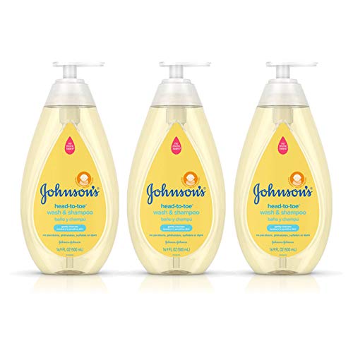 Johnson’s Head-To-Toe Gentle Baby Body Wash & Shampoo, Tear-Free, Sulfate-Free & Hypoallergenic Bath Wash & Shampoo for Baby’s Sensitive Skin & Hair, Washes Away 99.9% Of Germs 16.9 fl. oz (Pack of 3)