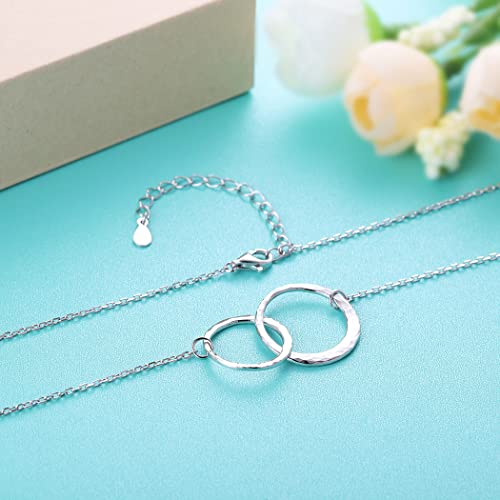 Sterling Silver Two Interlocking Circles Necklace Infinity Mother Daughter Necklace, Best Friend Sister Necklace Birthday Gift3