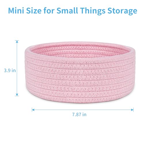 سلة منسوجة صغيرة فارغة من الحبال القطنية من ابينكل، سلة تخزين ديكور دائرية للألعاب والمنتجعات الصحية والجوارب والحضانة وغرفة المعيشة، بينك