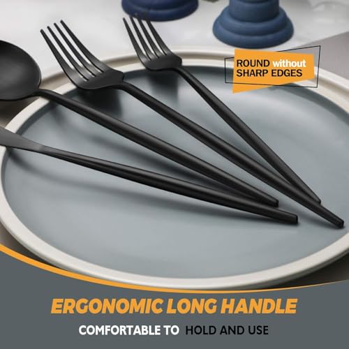 Image of Matte Black Silverware Set | Satin Finish French Style 48-Piece Stainless Steel Flatware Set with Giftable Box | Dishwasher Safe Tableware for Home, Restaurant & Corporate Gifting