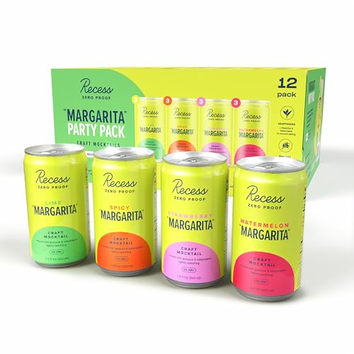 Recess Zero Proof “Margarita” Party Pack Mini Cans, Alcohol Free Drinks, With Adaptogens,...