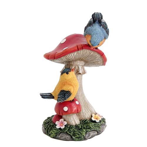 Leekung Bird Garden Statue for Outdoor Decorations,Bird Figurines Mushroom Statue for Garden Decor,Birds Decoration for Patio Yard Lawn Home Shelf Decor Accent,Birds Gifts for Mom