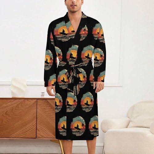 Vintage Sunset Surfing Soft Robe Long Sleeve Bathrobes V Neck Sleepwear Spa Robes with Belt Men Woman2