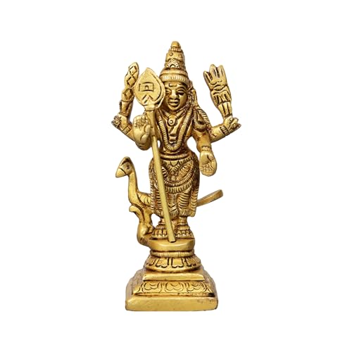 Estatua tradicional de Murugan de latón 4 pulgadas miniatura 2