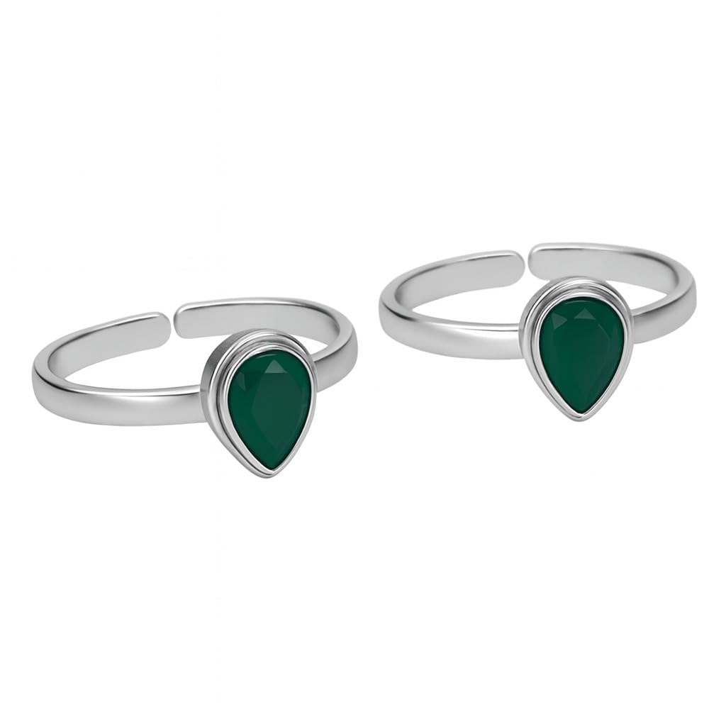 lbv la belle vie LBV 925 Sterling Silver Toe Rings with Green Gemstone Design Toe Ring for Women-picture-43