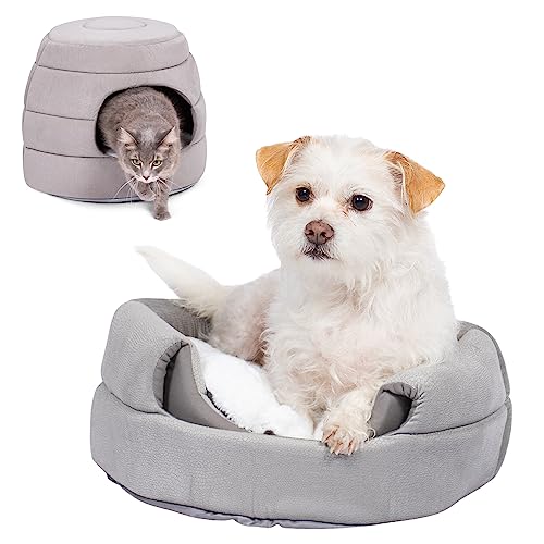 BIRDROCK HOME 2 in 1 Pet Bed for Cats or Small Dogs - Cozy Cat Cave or Plush Dog Bed - Indoor Teepee House for Pets (15 Inch Wide, Grey)