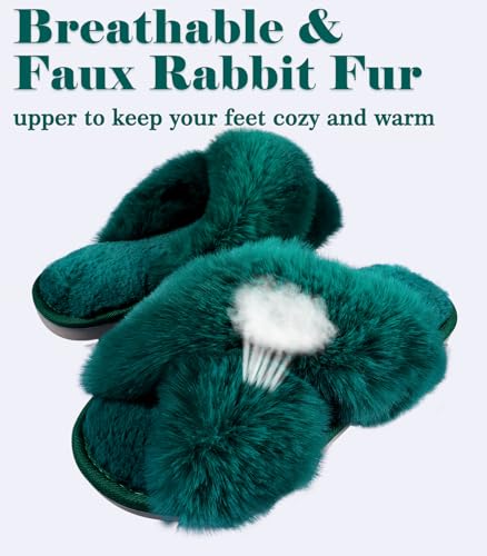 Image of Ankis Women's Fuzzy Slippers Cross Band Memory Foam Open Toe Comfy Soft House Shoes Anti-Slip Indoor Outdoor Gifts for Women