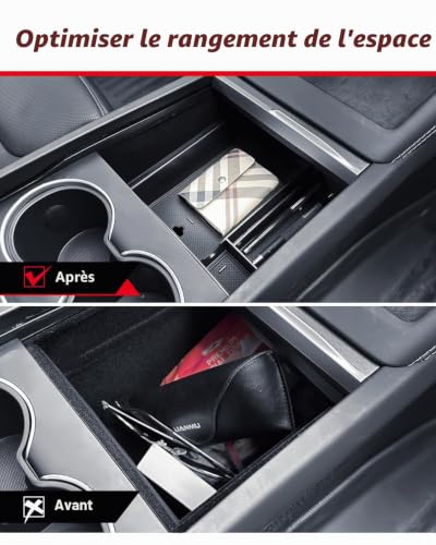 Accessoires rangement silicone Tesla Model 3 Y console anti vibration
