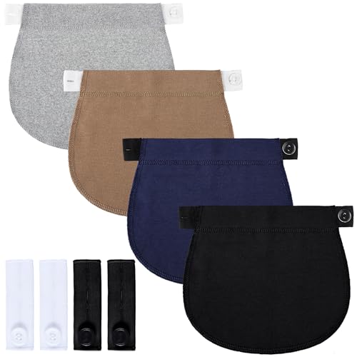 Syhood 6 Pieces Maternity Pants Extender Set Adjustable Waist Extenders Elastic Pant Button Extenders Pregnancy Stretch Band for Women Men(Black+Navy Blue+Gray+Khaki+White)
