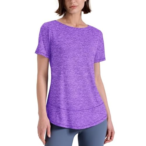 Kistore Workout Tops for Women Short Sleeve Boat Neck Loose Fit Gym T-Shirt Athletic Casual Tee Shirts