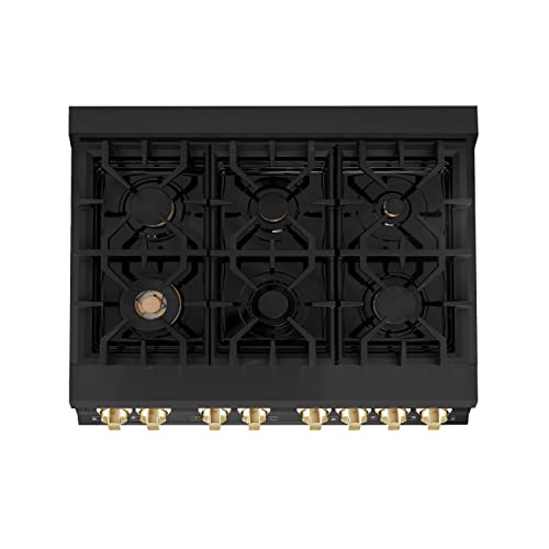 Zline Autograph Edition 36" 4.6 Cu. Ft. Dual Fuel Range With Gas Stove And Electric Oven In Black Stainless Steel With Gold Accents (Rabz-36-G) #TOP7