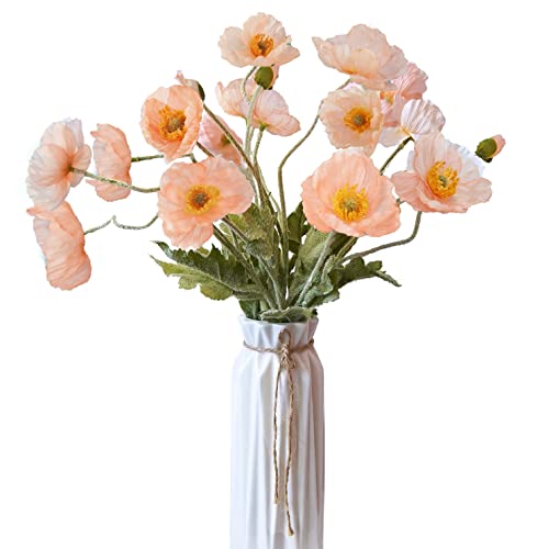 Kainonnan 5Pcs Poppy Flowers Artificial Poppy for Home Decor(Coral)