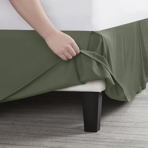 Image of Nestl Olive Green Bed Skirt Queen Size - Queen Bed Skirt 14 Inch Drop - Brushed Microfiber Bed Skirts - Hotel Quality Pleated Bed Skirt - Shrinkage & Fade Resistant