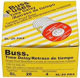 Bussmann SL-20PK4 20 Amp Time Delay Loaded Link Rejection Base Plug Fuse, 125V UL Listed, 4-Pack